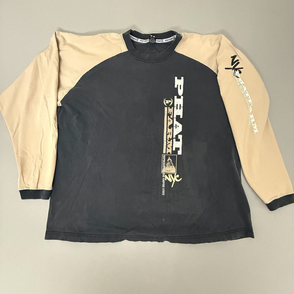 Phat Farm XXL Long Sleeve Raglan Tee Navy Cream Graphic NYC Logo Streetwear